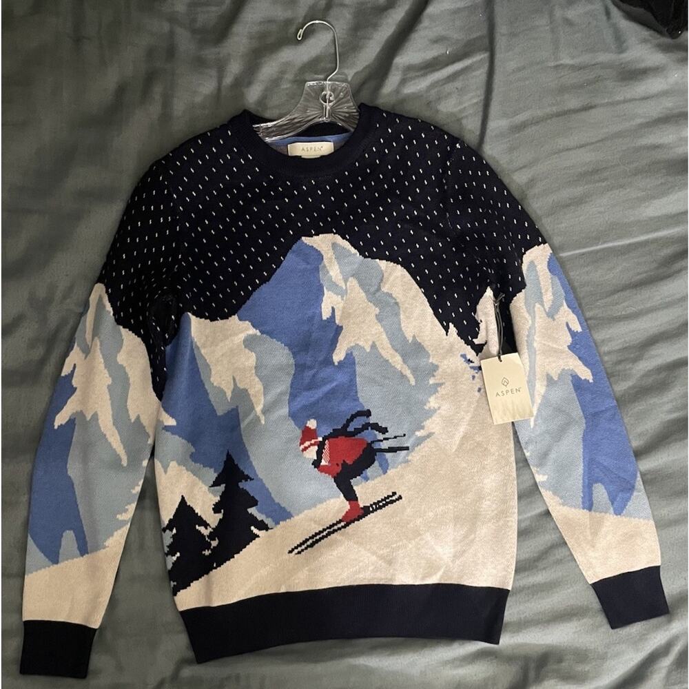 Aspen Men’s Size Small Winter Blue Skiing Sweater NWT